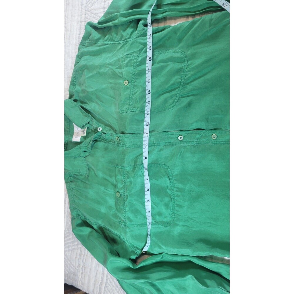 Bogari 100% Silk‎ Button Down Shirt Green Long Sleeve Pockets Small Vintage Y2K - Picture 7 of 9